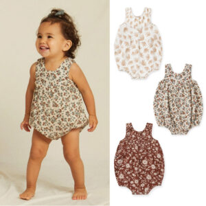 Cru Baby Girl Floral Bubble Romper – Cotton Summer Outfit for Newborn & Infant