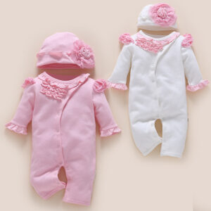 Newborn Baby Girl Fall Cotton Lace Jumpsuit – Princess Romper Outfit for 0–12 Months