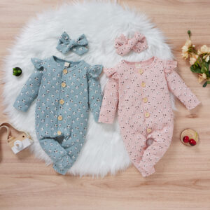 Baby Long Sleeve Romper – Soft Cotton Linen Printed Jumpsuit for 0–12 Months