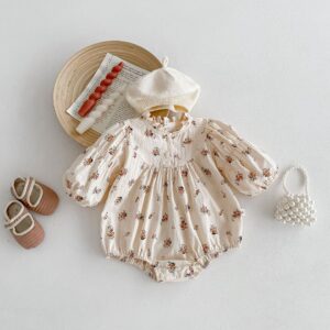 Girls' Spring Thin Korean Floral Long Sleeve Butt Wrap Clothes