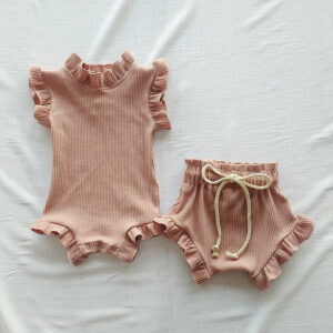 Baby Girl Summer Outfit Set – Knitted 2-Piece T-Shirt & Shorts for 0 Months to 2 Years
