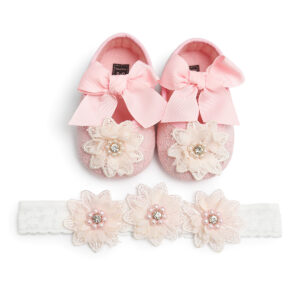 Floret lace Girl's baby Walking Shoes with Headband – Soft, Stylish & Supportive for First Steps