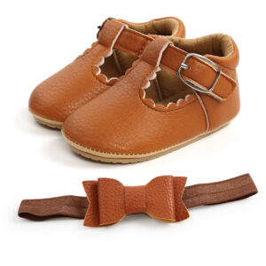 Grained Leather Baby Mary Janes – Elegant Camel Salomés for Baby Girl